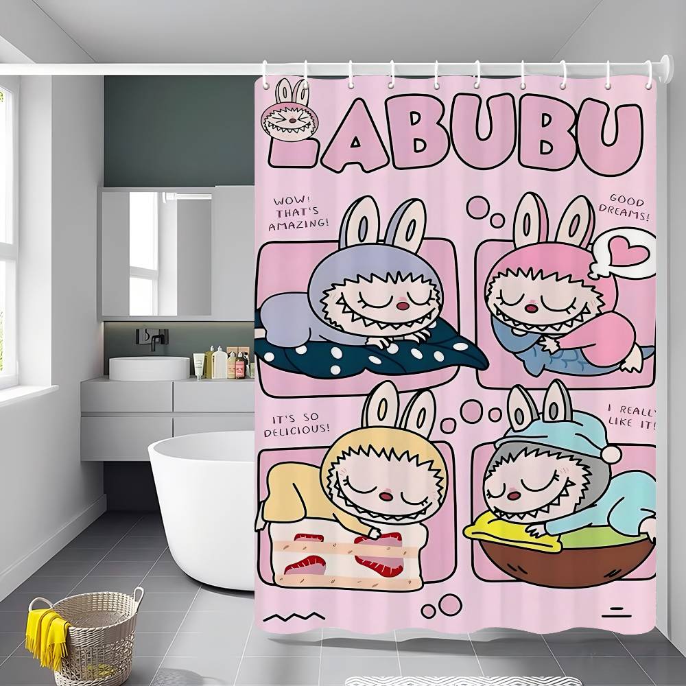 Cute L-labubu Cartoon Shower Curtain Bath Curtain Print Polyester Fabric Waterproof Bathroom Curtains With Hooks Bath Screen