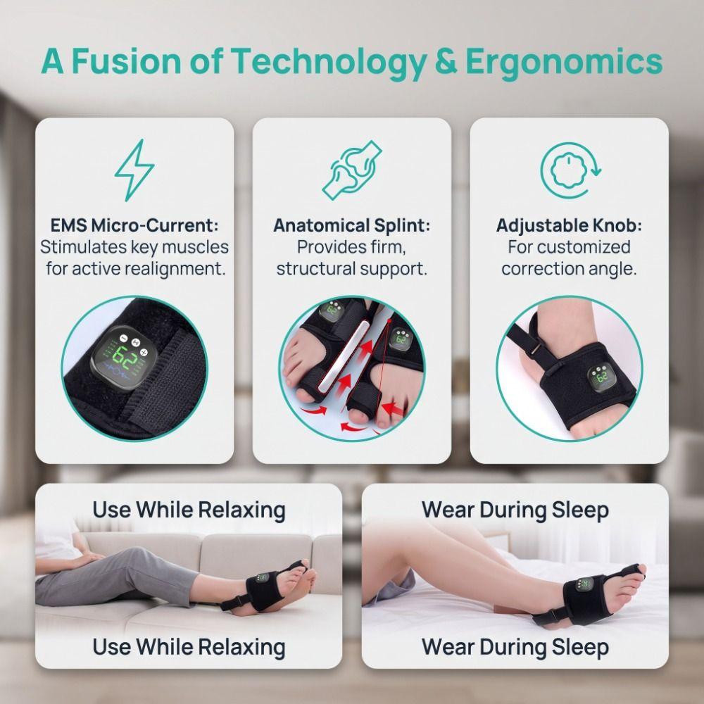 Micro-Current Toe Separator EMS Big Toe Straightener Correction Device Feet Valgus Correcto  Women