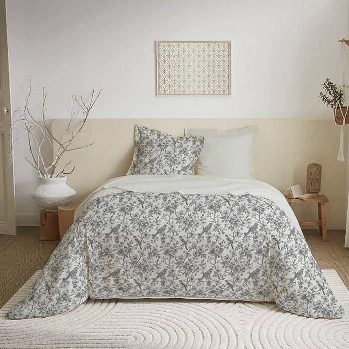 Parure de couette 3 Pièces réversible pour lit 240 x 220 cm "Berengere Nuage" Coton Pur