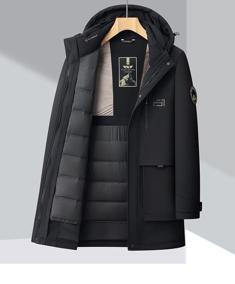 Men's Mid-Length Fitted Down Jacket with Detachable Liner - Business Casual Winter Wear