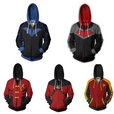 Unabhängiger Held Robin Nightwing 3D Digitaldruck Cosplay Herren Reißverschluss Hoodie