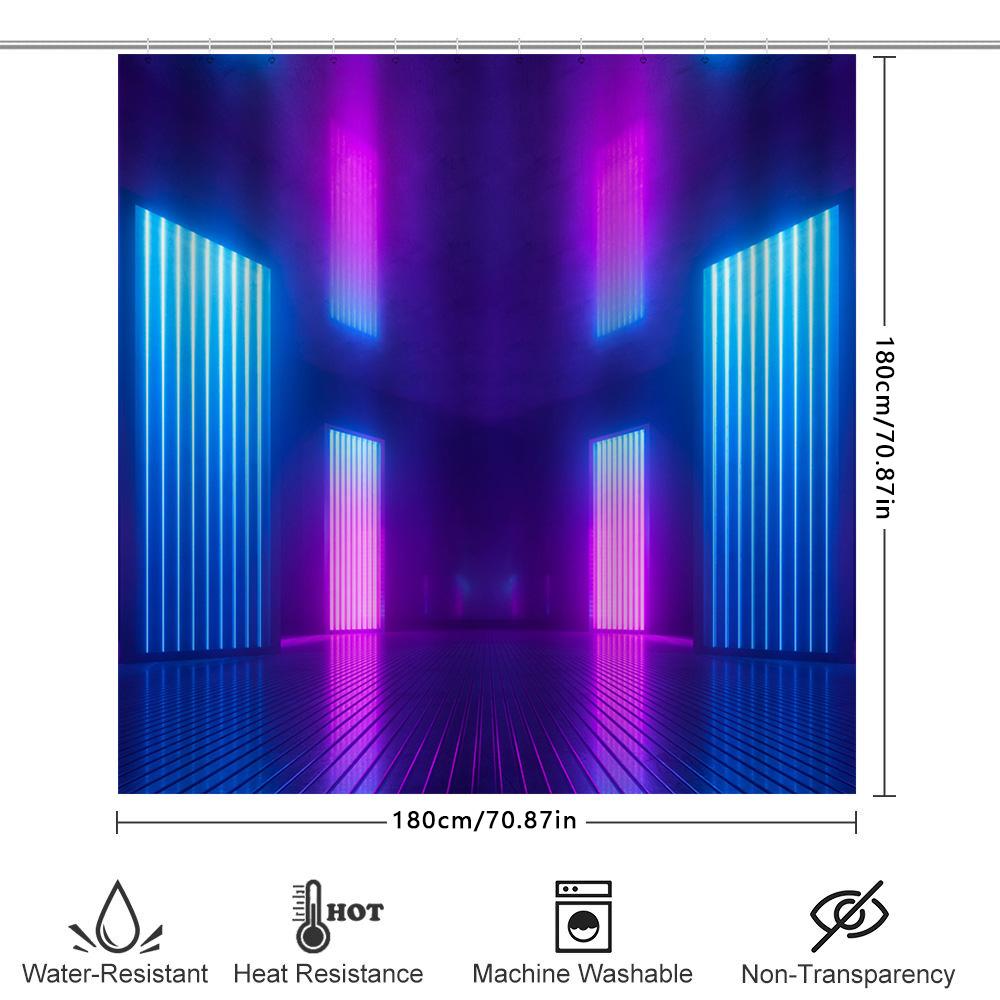 Luxurious LED Shower Curtain Futuristic Retro Style with Pink and Blue Lights Extra Long Waterproof Bathroom Decor