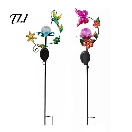 Energy Saving Pathway Decor Solar Glass Cracked Ball Garden Light, Butterfly Hummingbird Metal Romantic Courtyard Atmosphere Lights Stake Waterproof