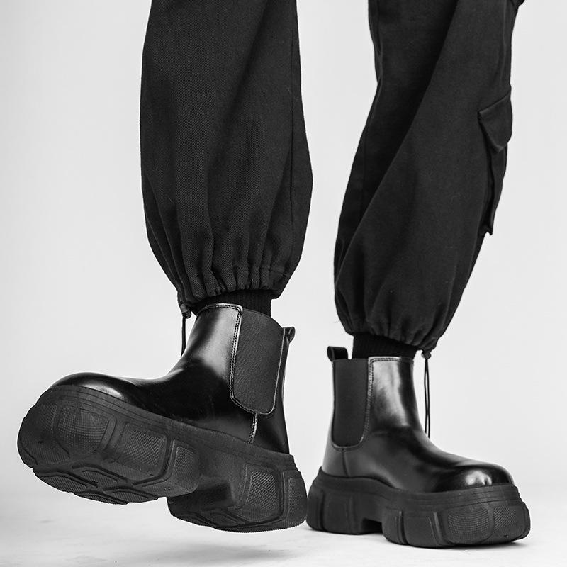 Chelsea Martin Boots Men's Autumn and Winter High-top British Style Casual Leather Boots Outdoor Waterproof and Non-slip Locomotive Tooling Boots