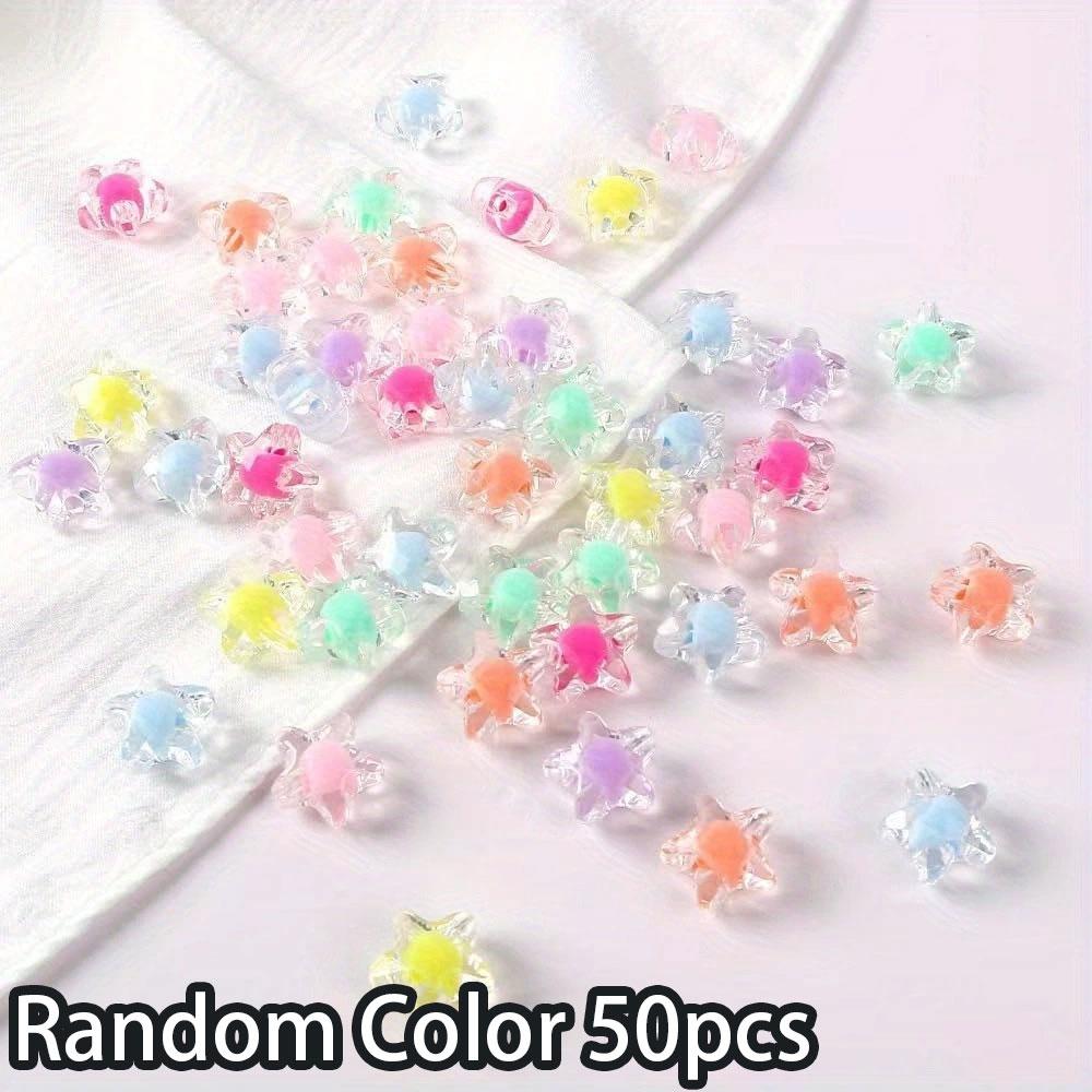 

50/100/200pcs multi-color acrylic transparent straight hole decorative bead pentagram earring pendant handmade DIY homemade hair rope bracelet 50pcs