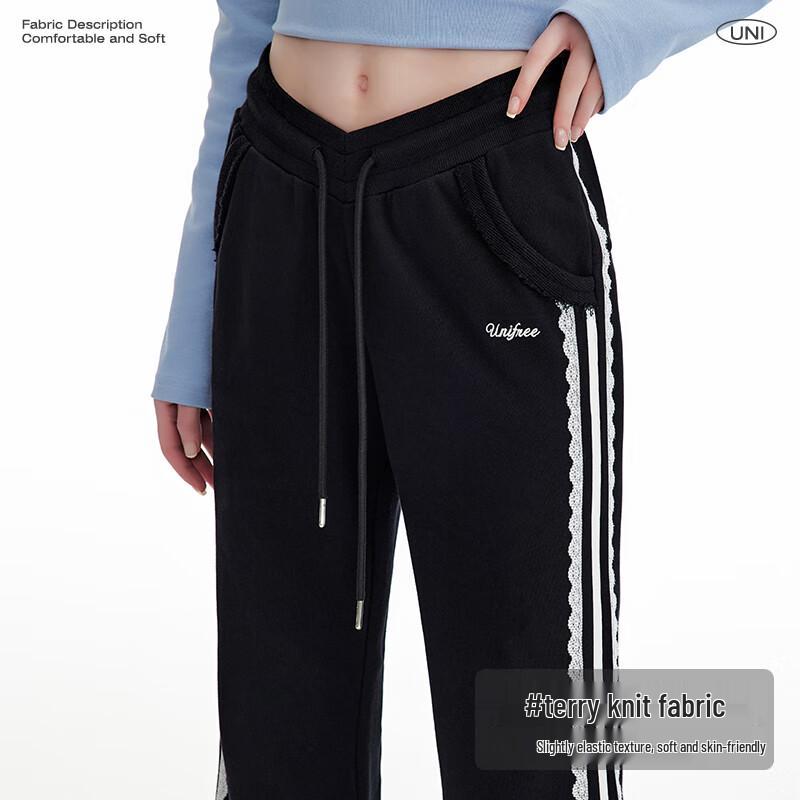 UNIFREE American Style Lace Trim Flare Casual Pants