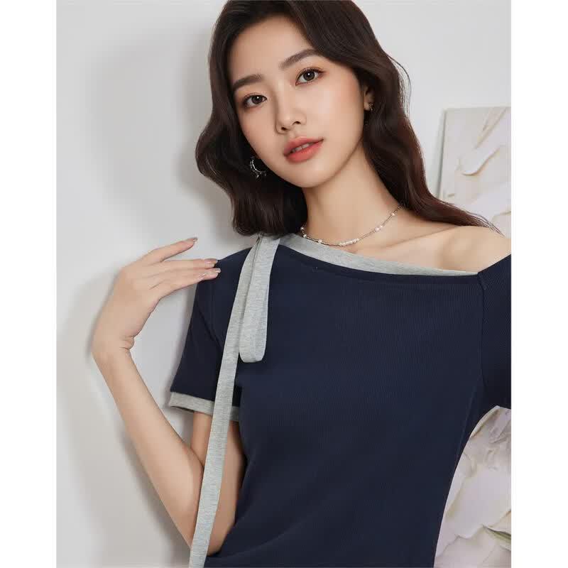 IEF Women's Contrast Off-Shoulder Short Sleeve T-Shirt