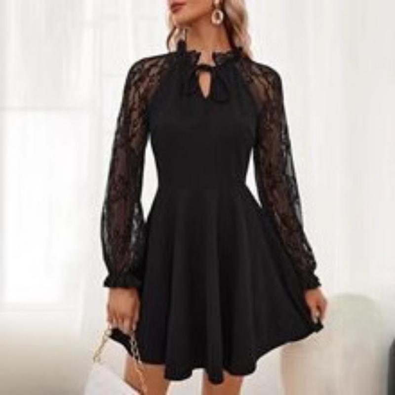 

Элегантное французское кружевное платье с цветными блоками и длинными рукавами для женщин на весну 2XL чёрный