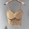 French Pleated Strappy Backless Cami with Built-in Wireless Seamless Comfortable Bralette