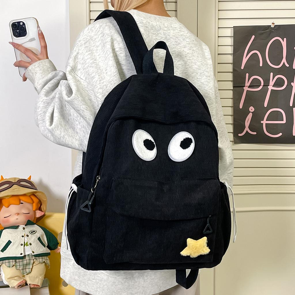 Schultasche große Augen Cordruck Rucksack hoher Wert Damen niedliche Studenten Schultasche Freizeit Einfach Rucksack mit großer Kapazität