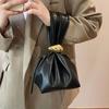 Luxury Designer Soft Leather Clutch Bag Women Pleated Mini Bucket Pouch with Temperament Side Zipper for Party Evening