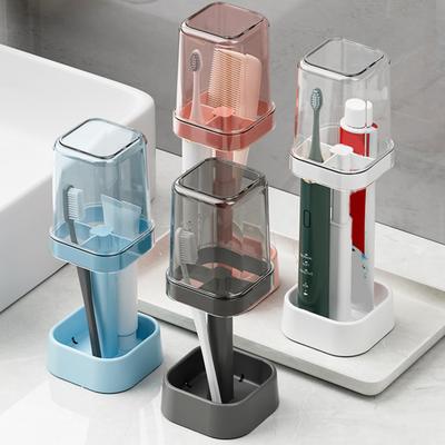 Toothbrush Stand with Cup Dustproof Adjustable Height 3 Slots Electric Toothbrush Toothpaste Holder Multi-Function Organizer