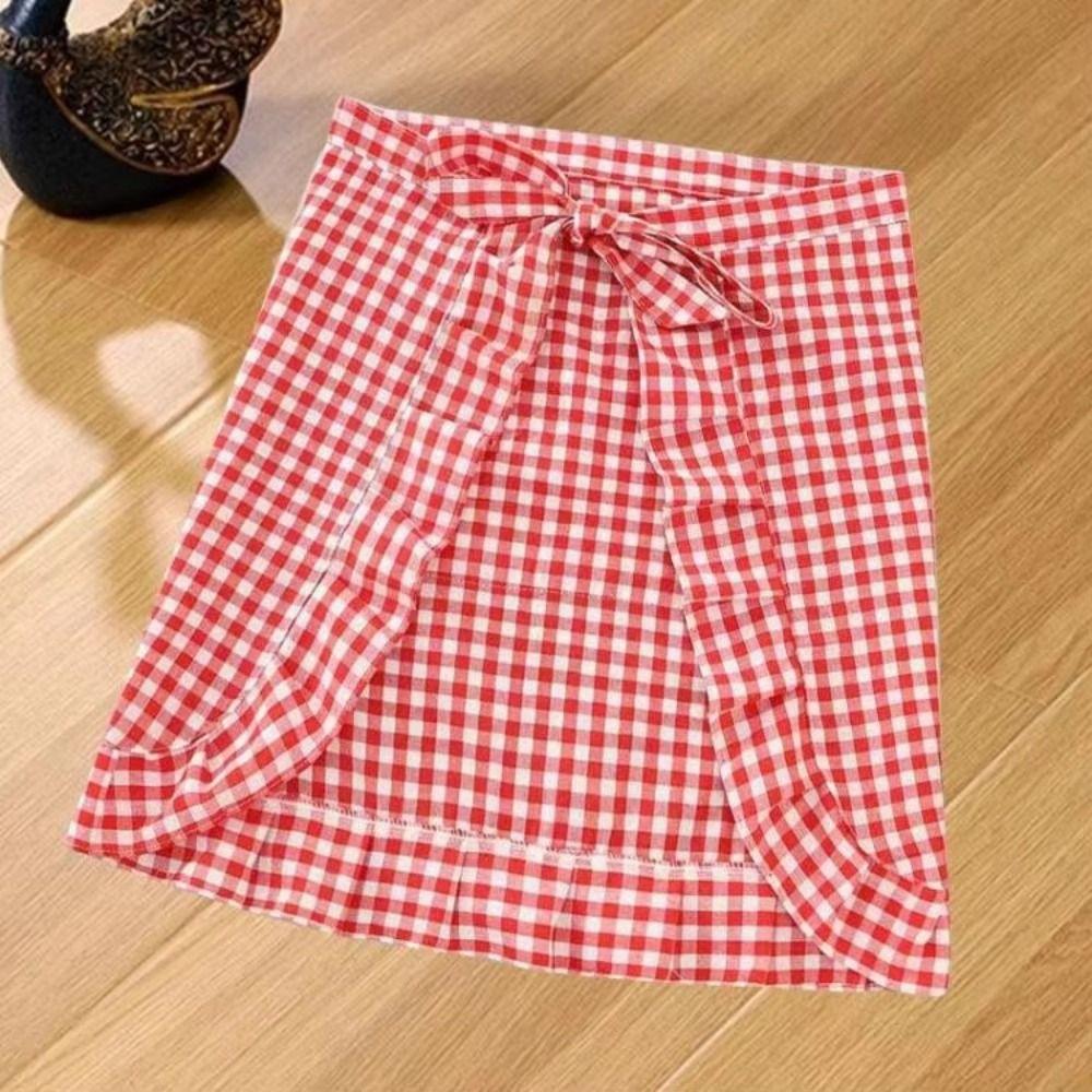 Nytt Bomullsförkläde Halvlängd Fläckbeständigt Rutigt Kökförkläde Andningsbart Halvmidjeförkläde för Matlagning eller Arbete