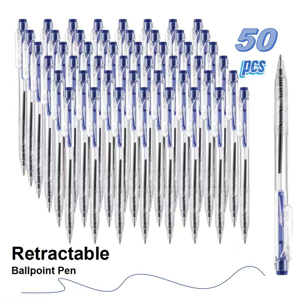 

50pcs Retractable Ballpoint Pens, Medium Point Marker Pens, Ball Point Pens Smooth Writing Click Pens for Journal Writing 50pcs синій
