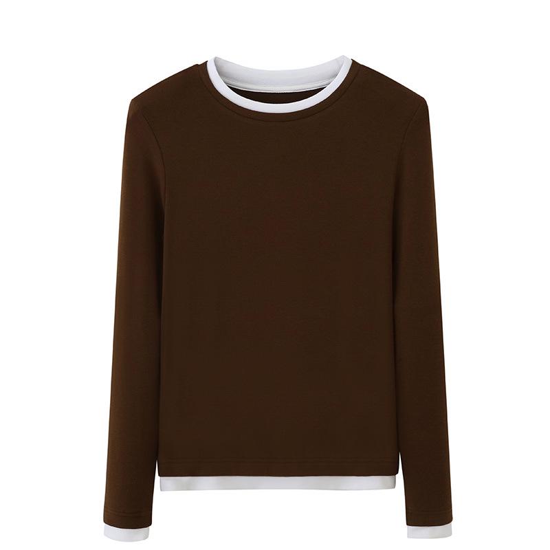 

Meiyabi Женская двухкомпонентная футболка из искусственного немецкого бархата с длинными рукавами и круглым вырезом - зимняя рубашка высокого класса, облегающая L (130-160 lbs)