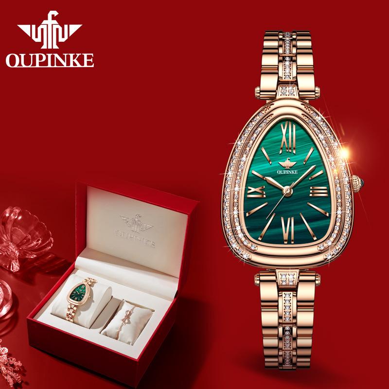 OUPINKE Nouvelle montre pour femme d'affaires et de loisirs de marque Tide avec cadran serpentin incrusté de diamants Montre à quartz étanche haut de gamme de grande valeur