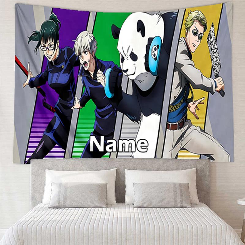 Custom Name Jujutsu Kaisen Print Tapestry, Backdrop, Easy Setup, Ideal for Bedroom, Office & Living Room, with Aesthetic Wall Hanging Decor.