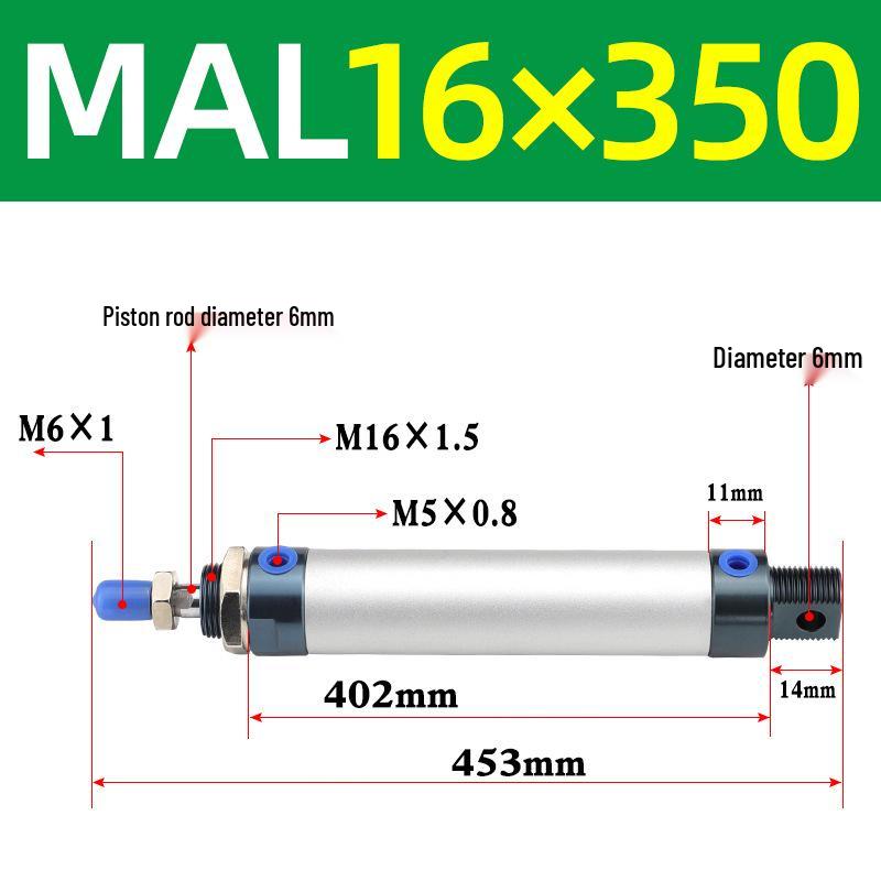 Mini Aluminum Alloy Pneumatic Cylinder - Round, Sizes 16/20/25/32/40 x 25/50/75/100/200
