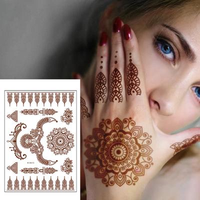 Henna Tattoo Stickers, Red Brown Waterproof Lace Temporary Tattoos, Indian Mehndi Body Art for Women Girls, Festival Makeup
