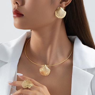 European and American Starfish Shell Necklace Earring Ring Set