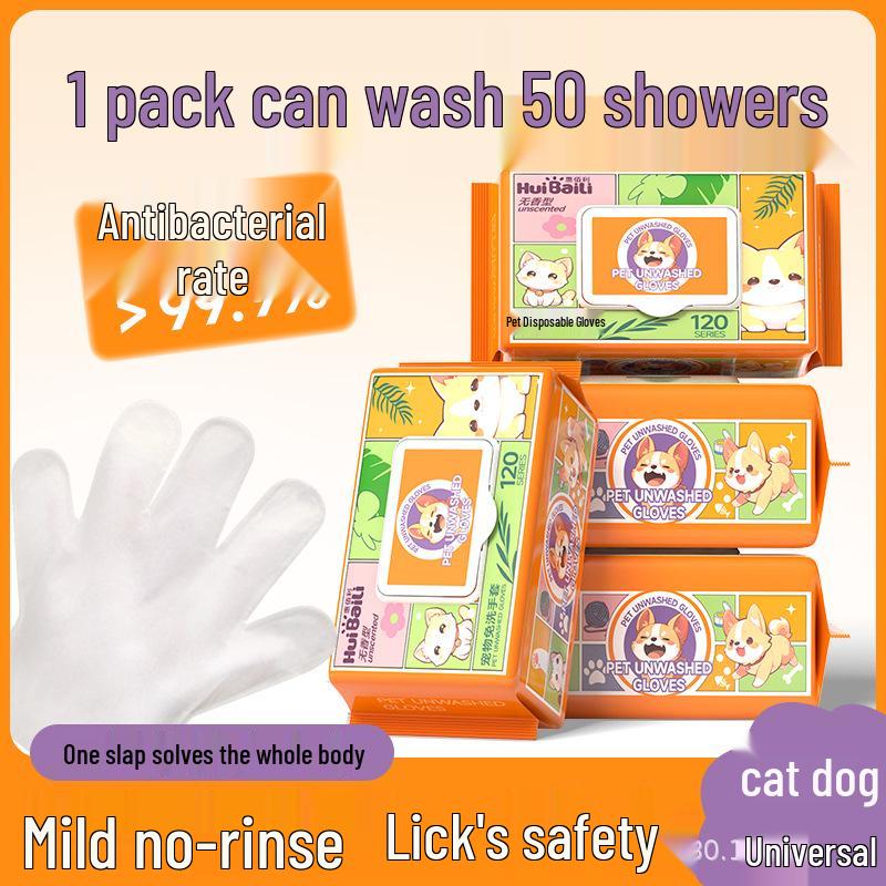 Pet No-Rinse Spa Gloves for Cats & Dogs - Pack of 50, Cleans, Decontaminates, and Smooths Fur