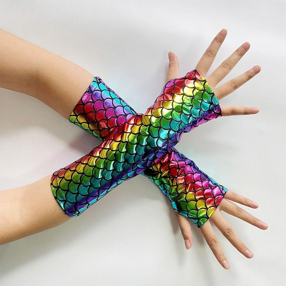 Colorful Design Fish Scale Gloves Fish Scale Pattern Cosplay Gloves  Dress Accessories