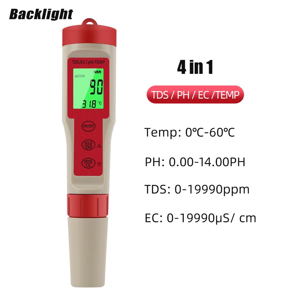 PEZ9908 Portable Handheld Water Quality Tester 4 In 1 PH Total Dissolved Solids EC Temperature Detector Multi