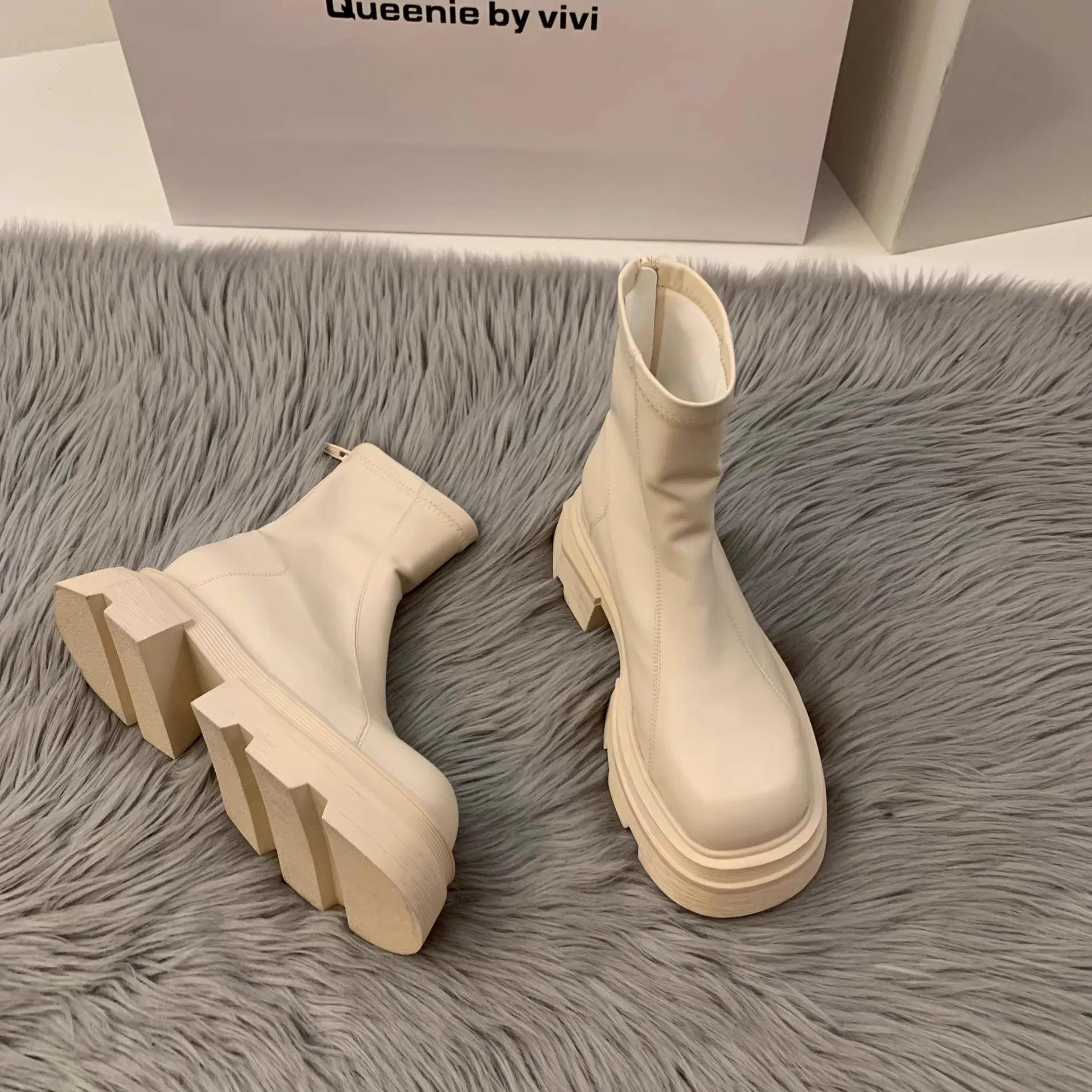 

2024Новые женские ботинки, модные кожаные повседневные ботинки, роскошные брендовые ботинки челси для женщин, уличные ботинки на платформе Botas Mujer 39 бежевый