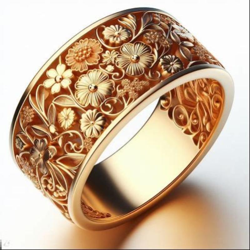 Retro-style relief flower-shaped ring made of copper, a ladies' jewelry item suitable for both formal events and daily wear.
