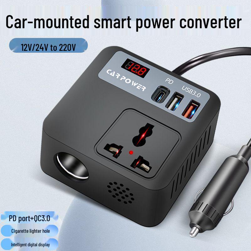 Universal Car & Truck Power Converter: 12V/24V to 220V Inverter with Fast Mobile Charging