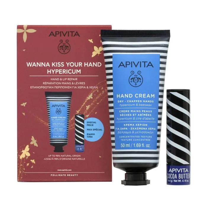 Крем для рук Apivita Hypericum 50 мл, бальзам для губ 4,4 г, набор из 2 предметов