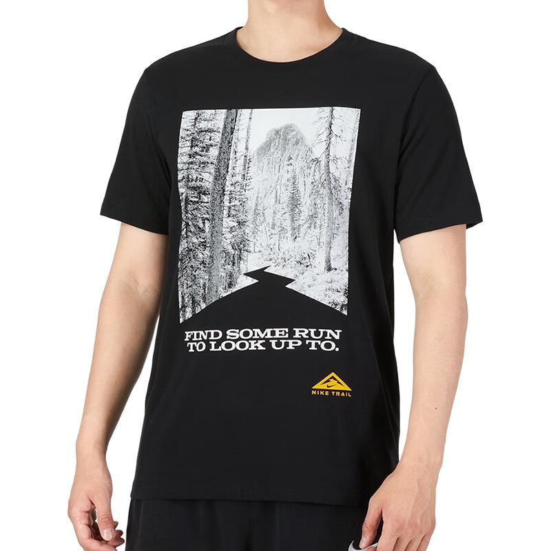 Nike Landscape Letter Print Crew Neck Straight Short Sleeve T-Shirt Men Tops Black DM5434-010