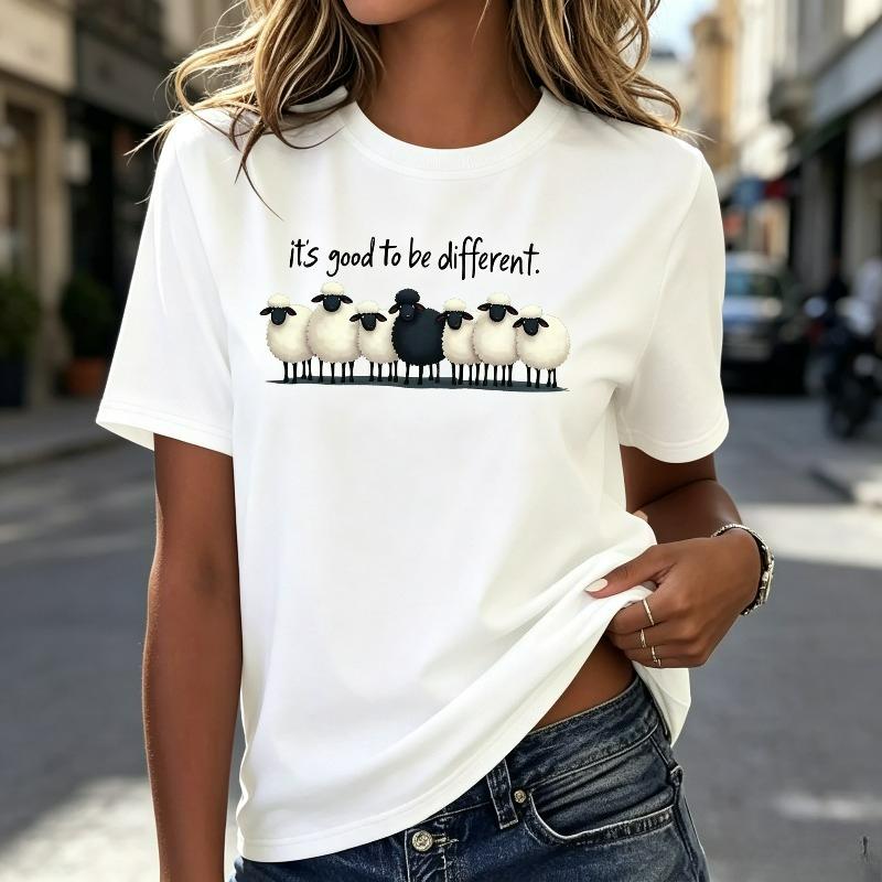 Cute Sheep Graphic Tee Unisex Its Good To Be Different Print Daily Casual Shirt