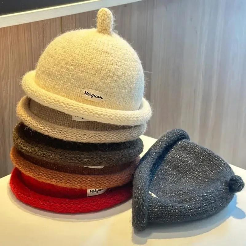 Autumn Winter Knitted  Cuffless Cap For Men Women Warm Cozy Soft Beanie Hat Country Fresh Sweet Style Fashion Headwear