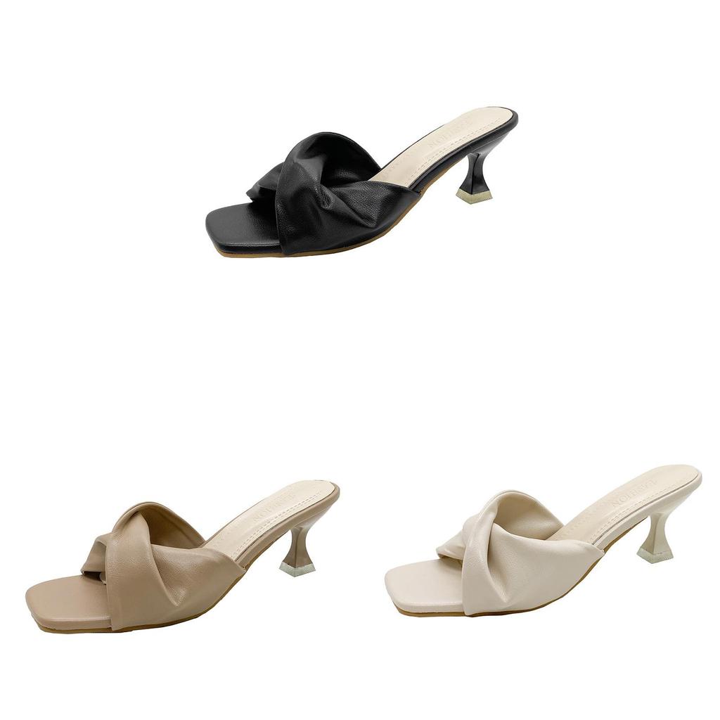 Summer Slipon High Heels With Pu Upper For Casual Womens Footwear