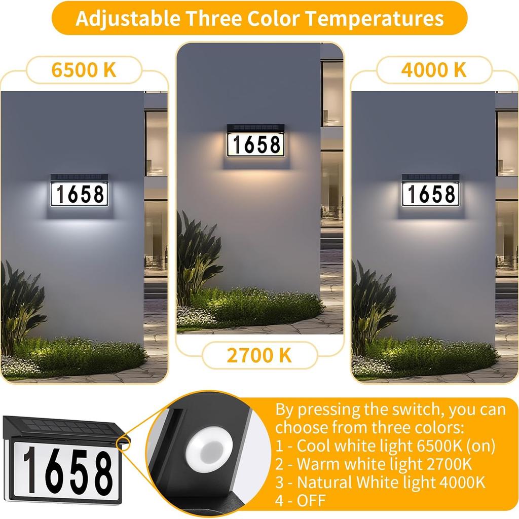 Solar Adressschild, Beleuchtete Hausnummern für Außen mit Erdspieß, Wandmontiert oder im Boden Solar-Adressnummern für Hof, Garten, Straße, Zuhause