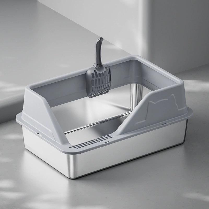 Extra Large Stainless Steel Cat Litter Box with High Walls and Side Opening