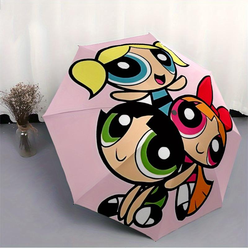 1 stuks Powerpuff Girls Automatische Paraplu - 8-Ribs Opvouwbaar Ontwerp, Buitenavonturen en Familiefeesten, Duurzaam Parapludoek y250827111