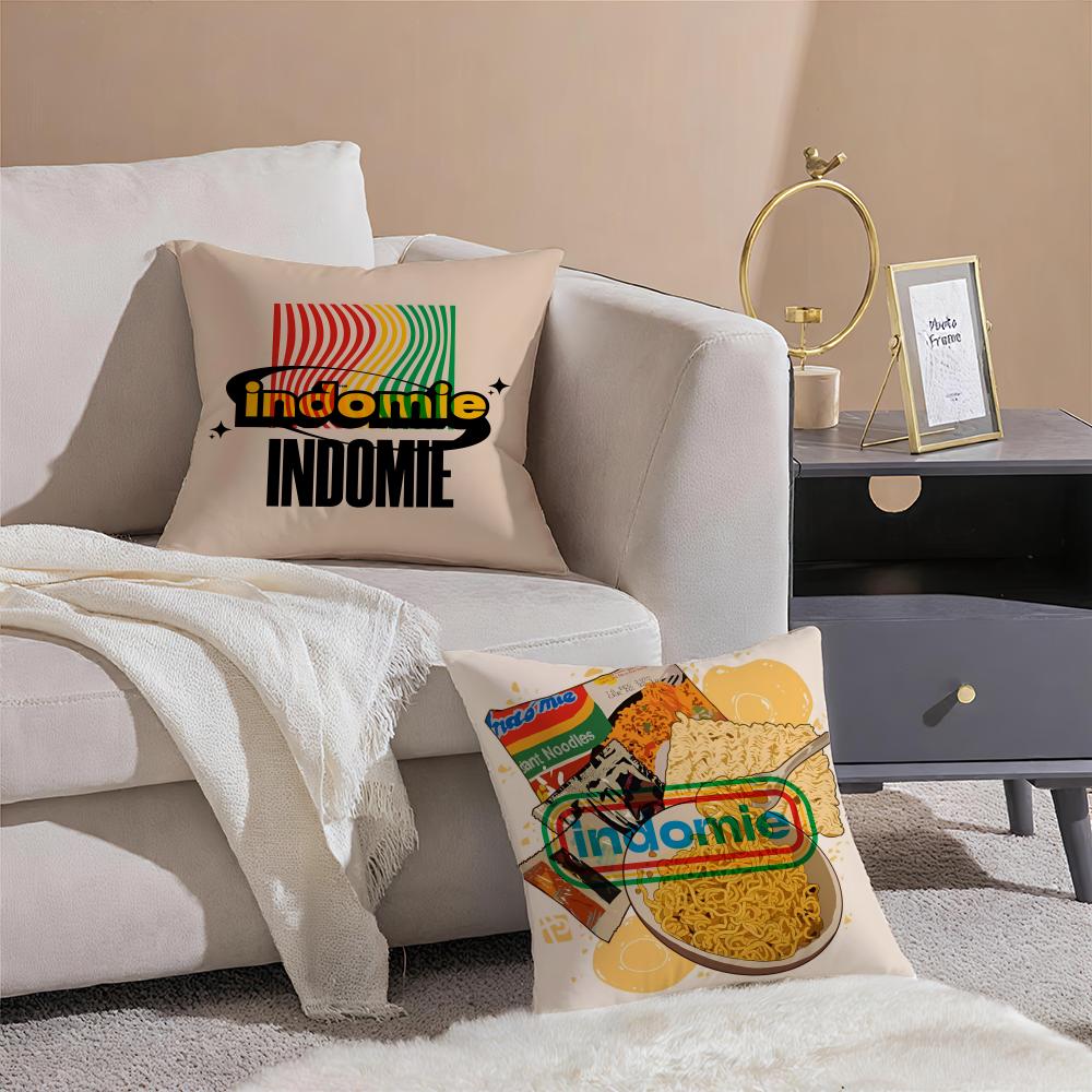 Voedsel Logo Fast Food I-Indomie Schattige Kussensloop Dubbelzijdige Bedrukking Kort Pluche Bank Kussenhoes Slaapkamer Nachtkastje Kussen