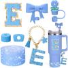 AIERSA Blue Cup Accessories Set for Stanley Cup 40 30 Oz Tumbler with Handle, Cup Charms Decorations with Flower Straw Cover Topper Cap, Initial