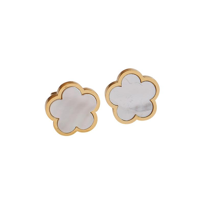 White Shell Small Flower Earrings for Women's Trendy Personality Simple Design Earrings