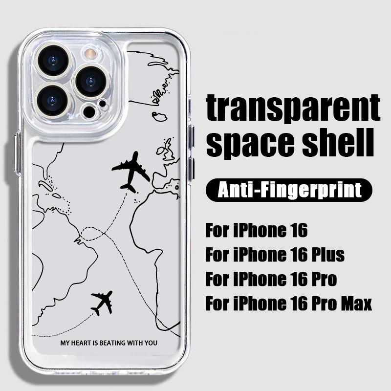 Aircraft Route Print Soft Silicone Case For iPhone 16 Pro Max 15 Pro 14 Plus 13 12 11 XS Astronaut Planet Shockproof Clear Phone Cover