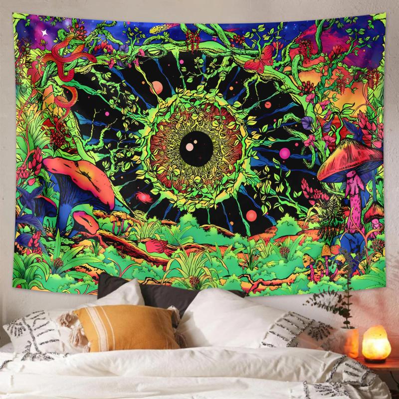 1PC fluorescent mushroom flower plant tapestry, UV responsive eye tapestry, butterfly, snake tapestry, galaxy tapestry