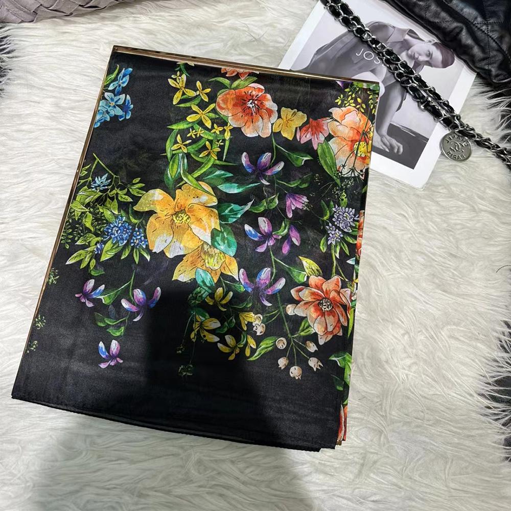 Yellow 100% Silk Long Scarf Hijab Female Summer Jungle Design Beach Shawls Fall Winter Mulberry Silk Scarfs Blue,Sky Blue