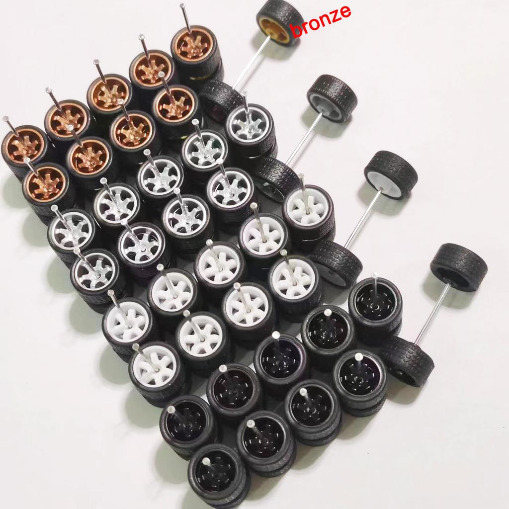 20Sets 1/64 Alloy Car Model Wheels TE37 Mini Wheel with Textured Tire Tyres Spare Parts Diameter 11mm