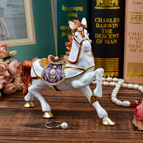 White Horse Figurine, 5.51-inch Trinket Box, Jewelry Box with Hinges, Golden Crystal Enamel, Animal Home Decor, Special Occasion Gift