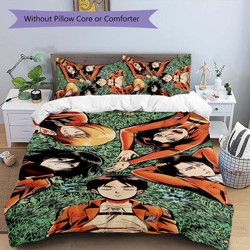 Attack on Titan 3pcs Bedding Set Duvet Cover Closure Includes 1 Duvet Cover & 2 Pillowcases for All Seasons Bedroom Home Dorm Decor