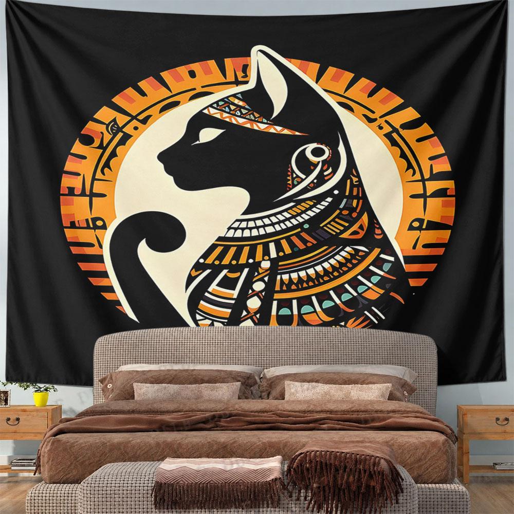 Egyptian Cat with Tribal Patterns Pattern Wall Hanging Tapestry Decorative Tapestry Home Decor for Bedroom and Living Room