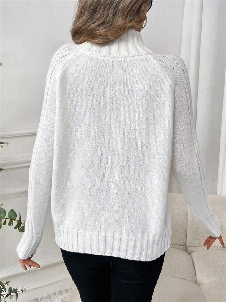 Women's Solid Color Versatile Set Sleeves Sweater Autumn Winter High Neck Top