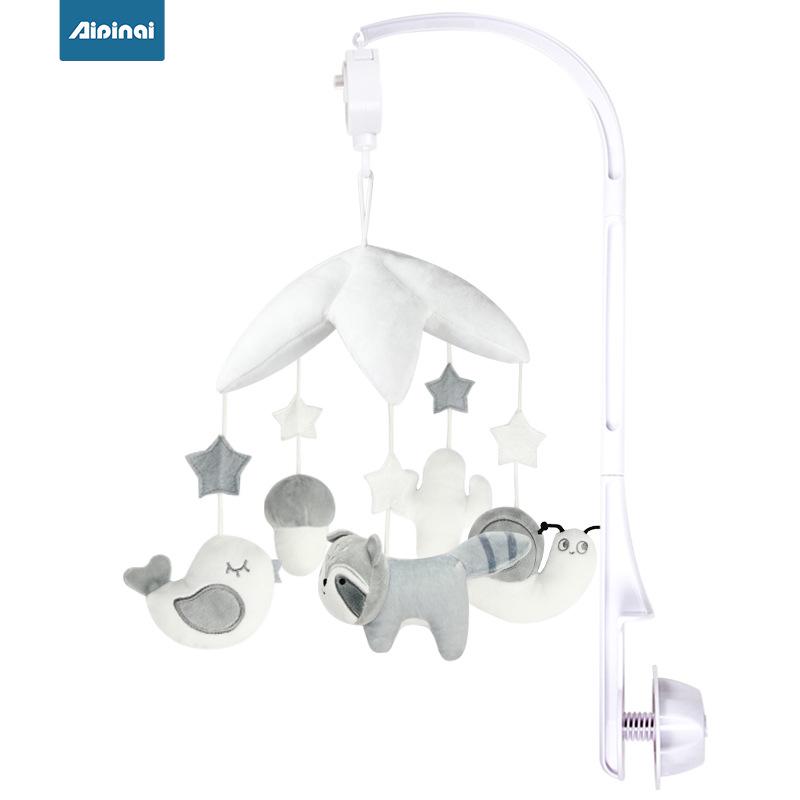 Baby Crib Mobile: Rotating Plush Animal Soothing Music Box with Bracket